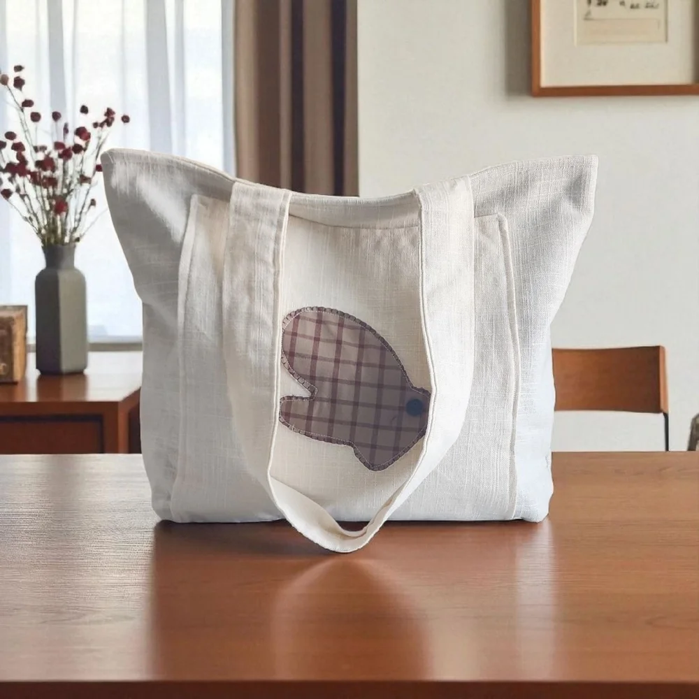 Chic Cream Tote with Plaid Accent